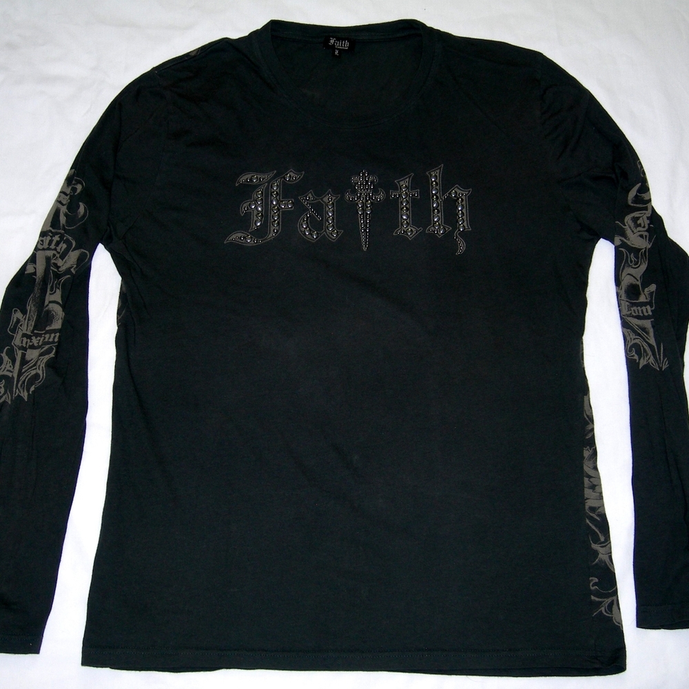 Faith Connexion Studded Printed Long Sleeve Tee Shirt L Black